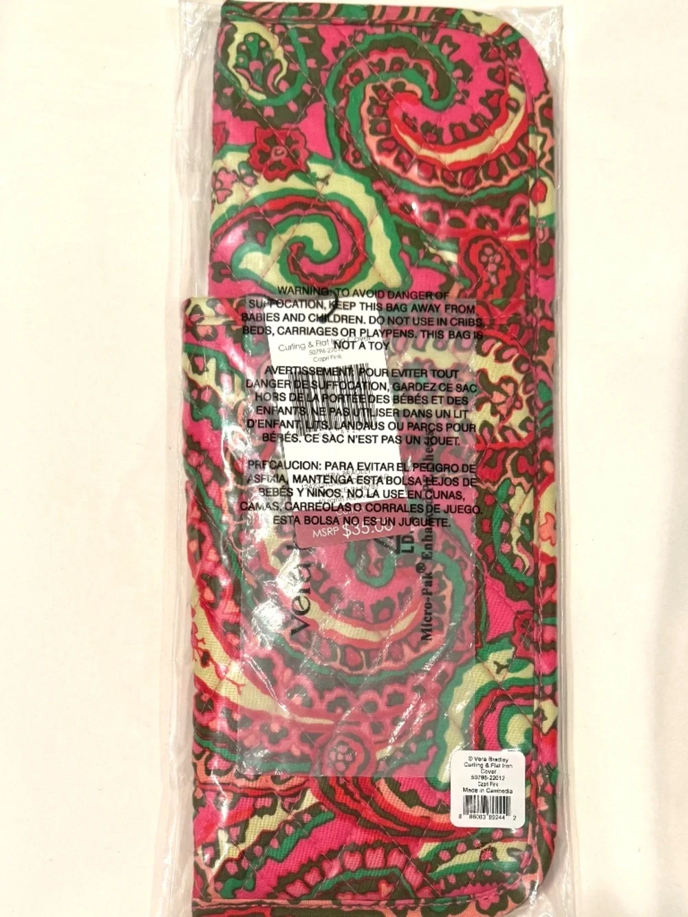 Vera Bradley Curling Iron / Flat Iron Cover Travel Case Capri Pink Paisley NEW
